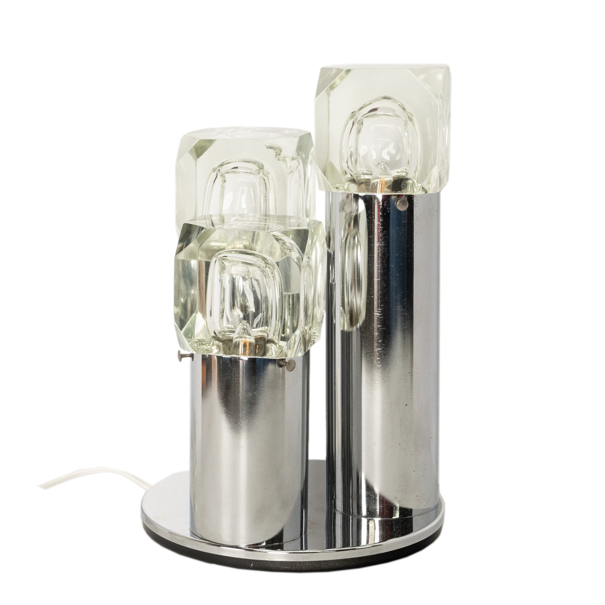 Italian Mid Century Modern Chrome Glass Ice Cube Table Lamp by Gaetano Sciolari