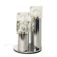 Italian Mid Century Modern Chrome Glass Ice Cube Table Lamp by Gaetano Sciolari