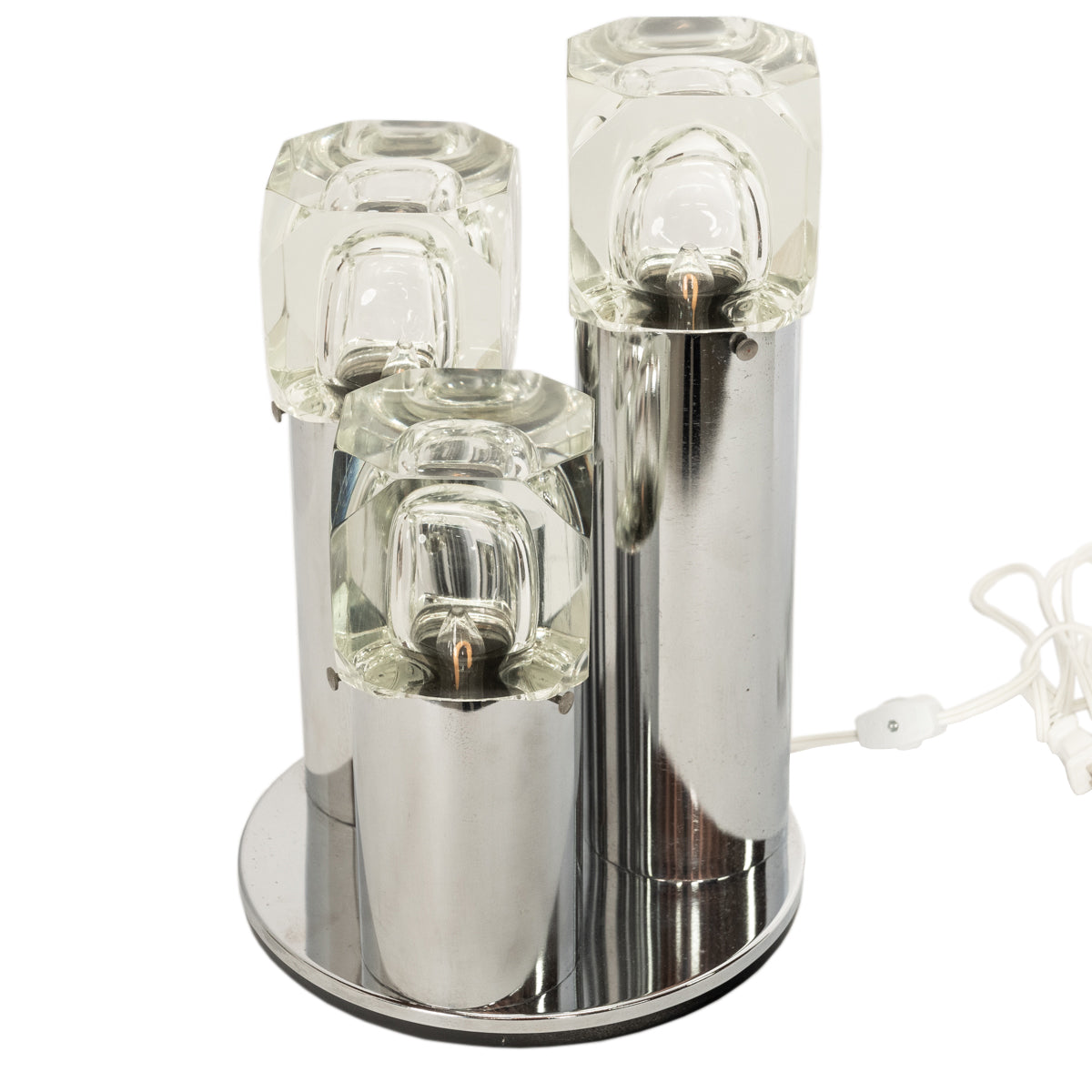 Italian Mid Century Modern Chrome Glass Ice Cube Table Lamp by Gaetano Sciolari