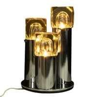 Italian Mid Century Modern Chrome Glass Ice Cube Table Lamp by Gaetano Sciolari