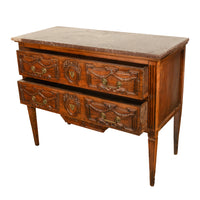 Antique 18th Century Louis XVI French Carved Walnut Marble Top Commode Chest Circa 1780