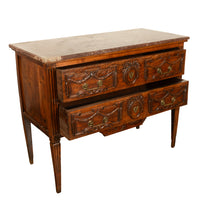Antique 18th Century Louis XVI French Carved Walnut Marble Top Commode Chest Circa 1780