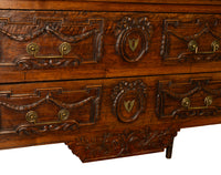 Antique 18th Century Louis XVI French Carved Walnut Marble Top Commode Chest Circa 1780