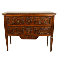 Antique 18th Century Louis XVI French Carved Walnut Marble Top Commode Chest Circa 1780