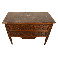Antique 18th Century Louis XVI French Carved Walnut Marble Top Commode Chest Circa 1780