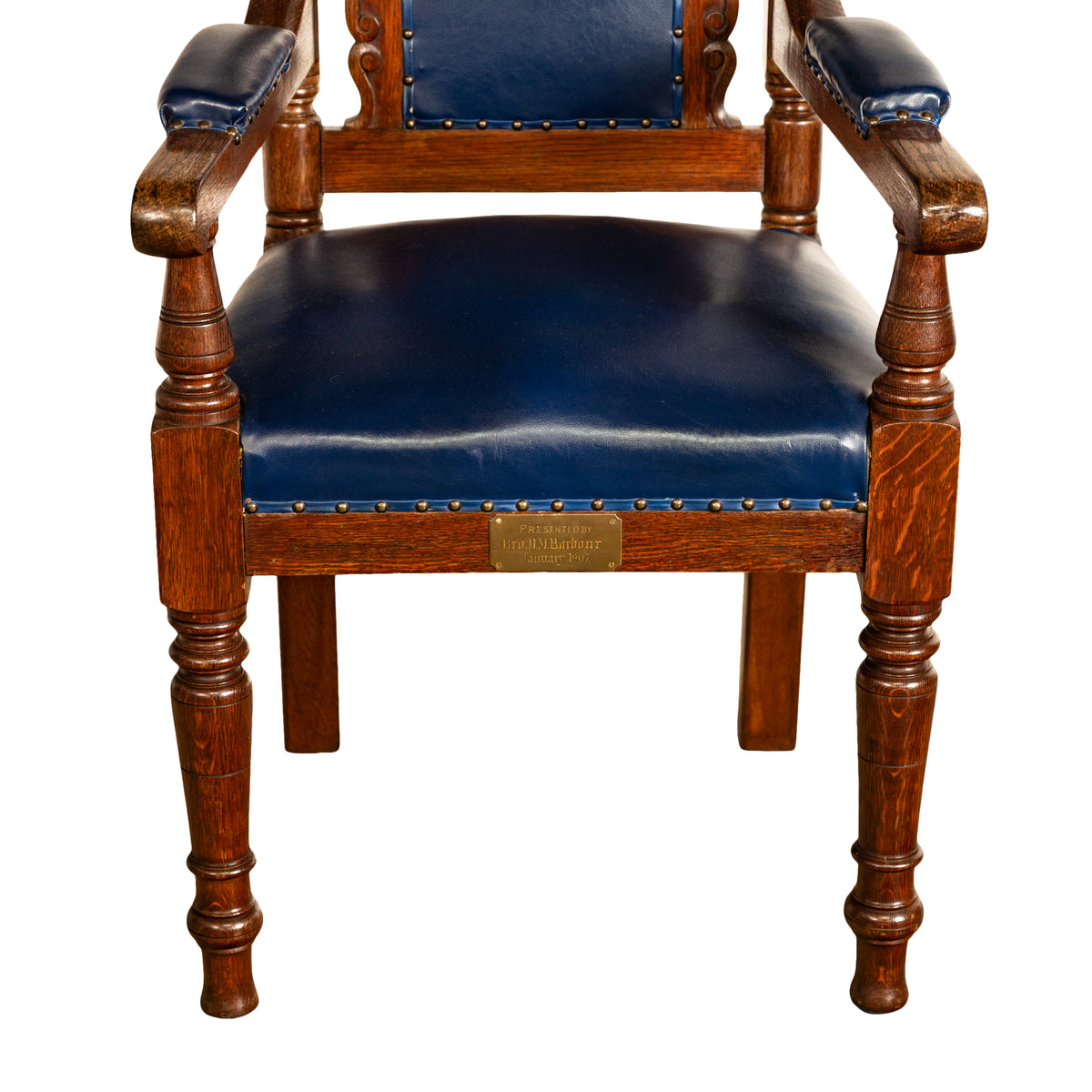 Antique Set of 5 Gothic Revival Irish Masonic Oak & Leather Throne Chairs 1900