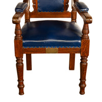 Antique Set of 5 Gothic Revival Irish Masonic Oak & Leather Throne Chairs 1900