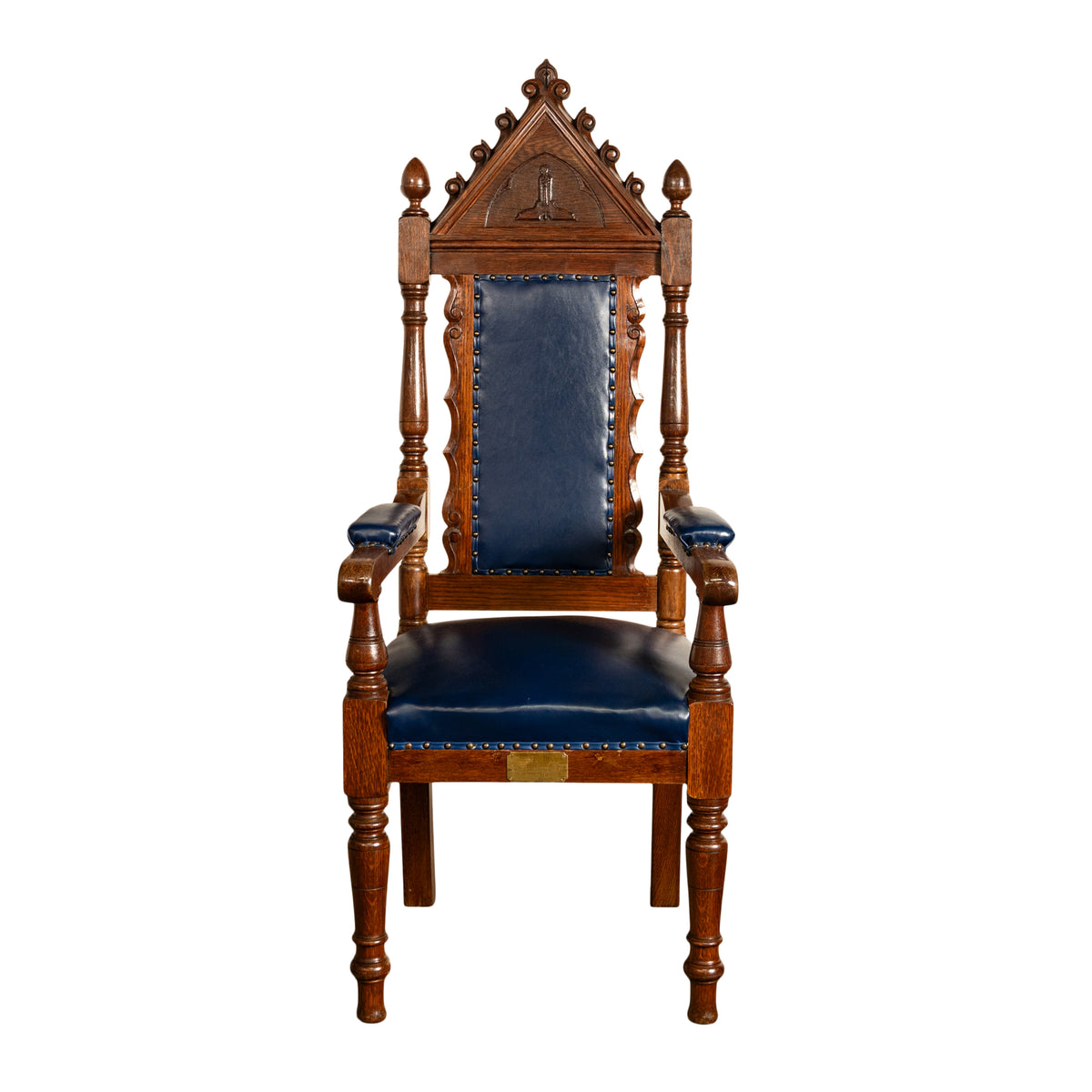 Antique Set of 5 Gothic Revival Irish Masonic Oak & Leather Throne Chairs 1900