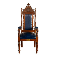 Antique Set of 5 Gothic Revival Irish Masonic Oak & Leather Throne Chairs 1900