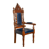 Antique Set of 5 Gothic Revival Irish Masonic Oak & Leather Throne Chairs 1900
