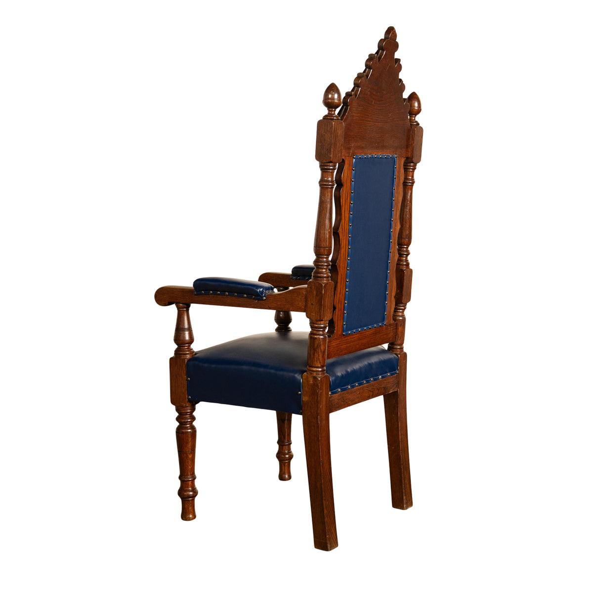 Antique Set of 5 Gothic Revival Irish Masonic Oak & Leather Throne Chairs 1900