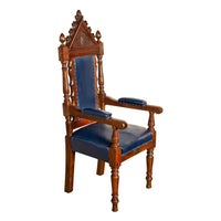 Antique Set of 5 Gothic Revival Irish Masonic Oak & Leather Throne Chairs 1900