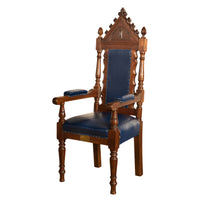 Antique Set of 5 Gothic Revival Irish Masonic Oak & Leather Throne Chairs 1900