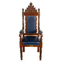 Antique Set of 5 Gothic Revival Irish Masonic Oak & Leather Throne Chairs 1900