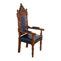 Antique Set of 5 Gothic Revival Irish Masonic Oak & Leather Throne Chairs 1900