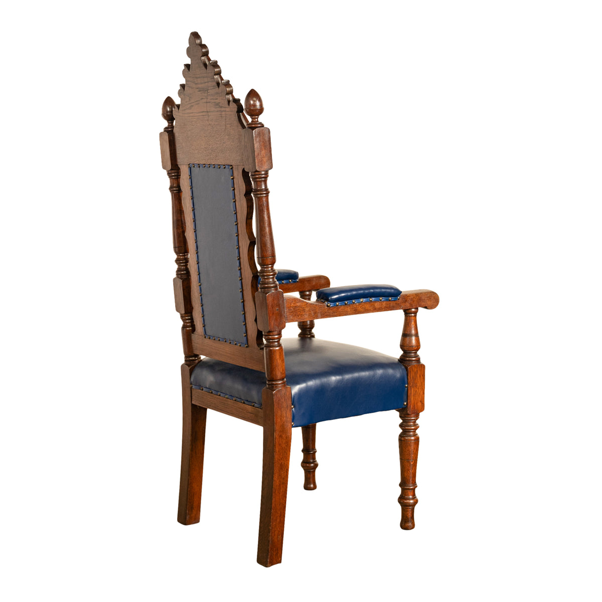 Antique Set of 5 Gothic Revival Irish Masonic Oak & Leather Throne Chairs 1900