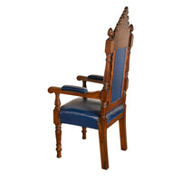 Antique Set of 5 Gothic Revival Irish Masonic Oak & Leather Throne Chairs 1900