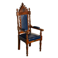 Antique Set of 5 Gothic Revival Irish Masonic Oak & Leather Throne Chairs 1900