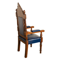 Antique Set of 5 Gothic Revival Irish Masonic Oak & Leather Throne Chairs 1900