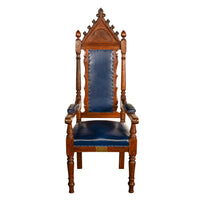 Antique Set of 5 Gothic Revival Irish Masonic Oak & Leather Throne Chairs 1900
