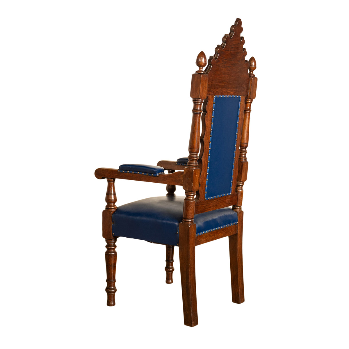 Antique Set of 5 Gothic Revival Irish Masonic Oak & Leather Throne Chairs 1900