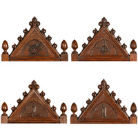 Antique Set of 5 Gothic Revival Irish Masonic Oak & Leather Throne Chairs 1900