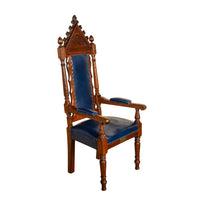 Antique Set of 5 Gothic Revival Irish Masonic Oak & Leather Throne Chairs 1900