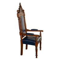 Antique Set of 5 Gothic Revival Irish Masonic Oak & Leather Throne Chairs 1900