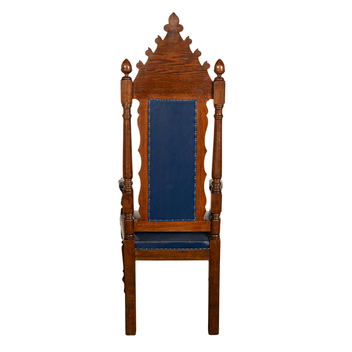 Antique Set of 5 Gothic Revival Irish Masonic Oak & Leather Throne Chairs 1900