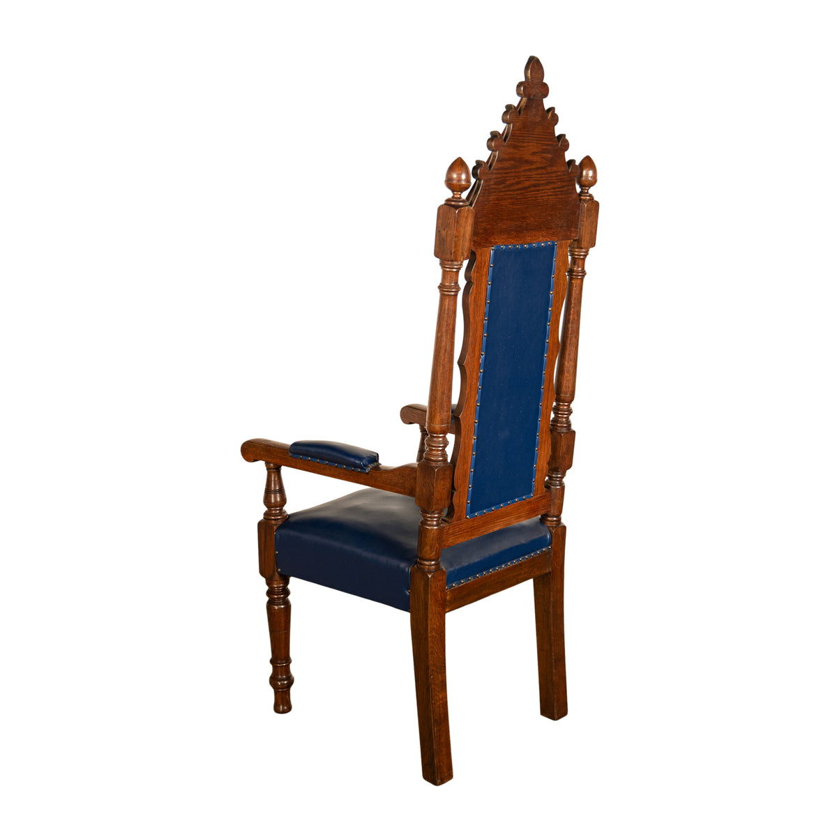 Antique Set of 5 Gothic Revival Irish Masonic Oak & Leather Throne Chairs 1900