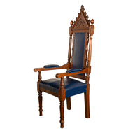Antique Set of 5 Gothic Revival Irish Masonic Oak & Leather Throne Chairs 1900