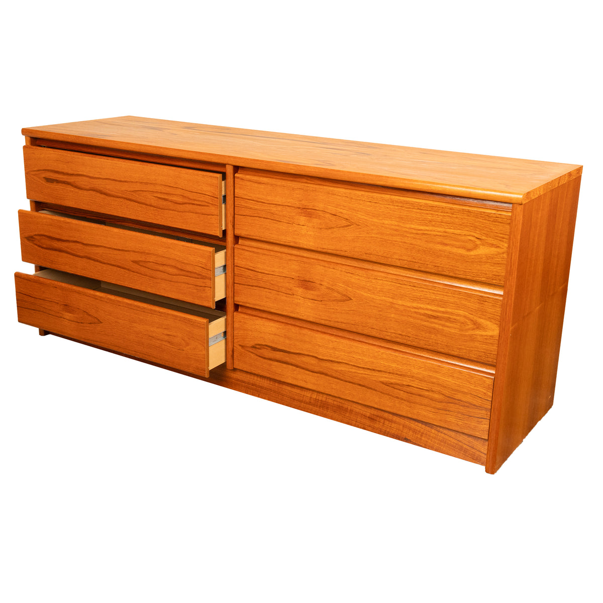 Mid Century Modern Danish Teak 6 Drawer Double Dresser Credenza Sannemanns 1970