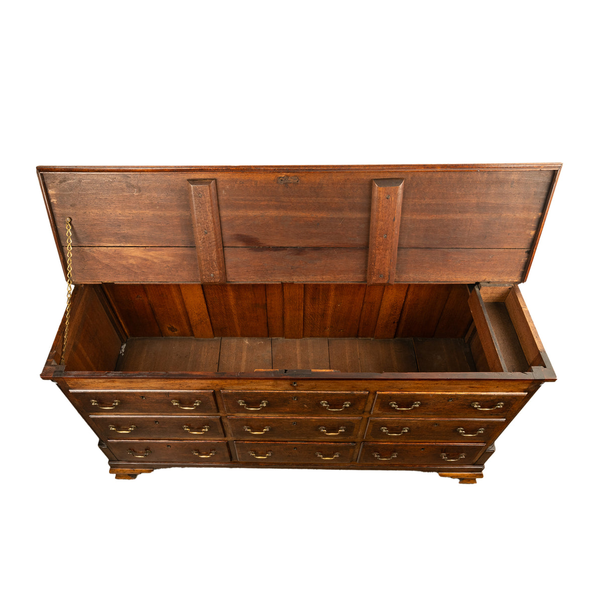 Antique 18th C Georgian Oak Mahogany Hinged Top Mule Chest Coffer Sideboard 1770