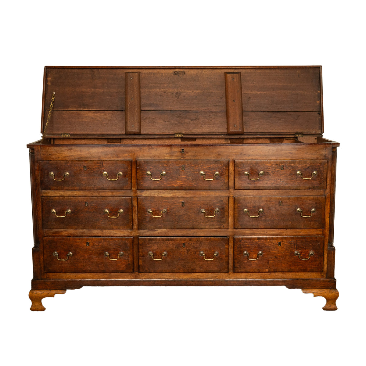 Antique 18th C Georgian Oak Mahogany Hinged Top Mule Chest Coffer Sideboard 1770