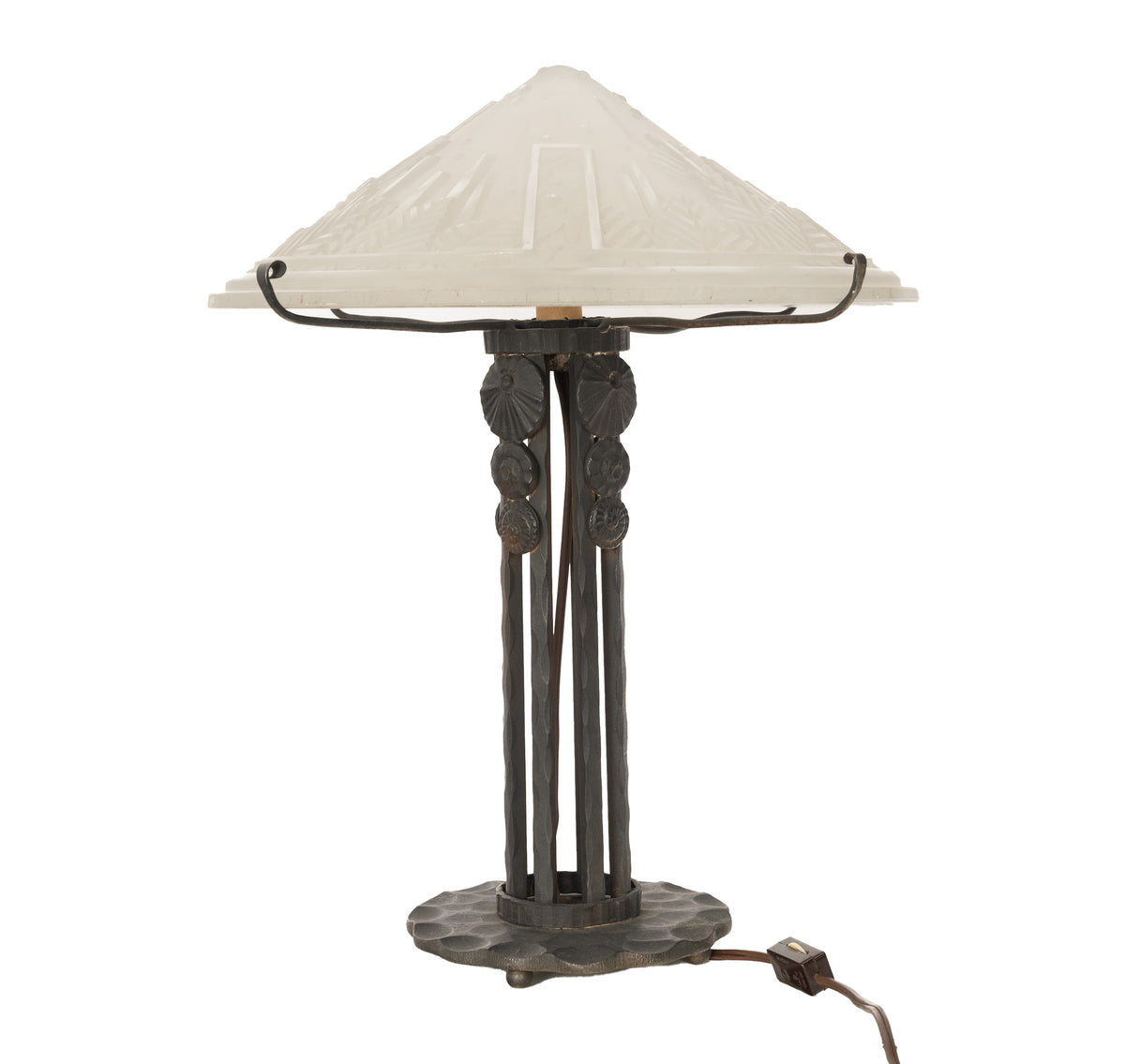 Antique French Art Deco Table Lamp Muller Frères Glass Iron Luneville Signed