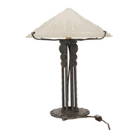 Antique French Art Deco Table Lamp Muller Frères Glass Iron Luneville Signed