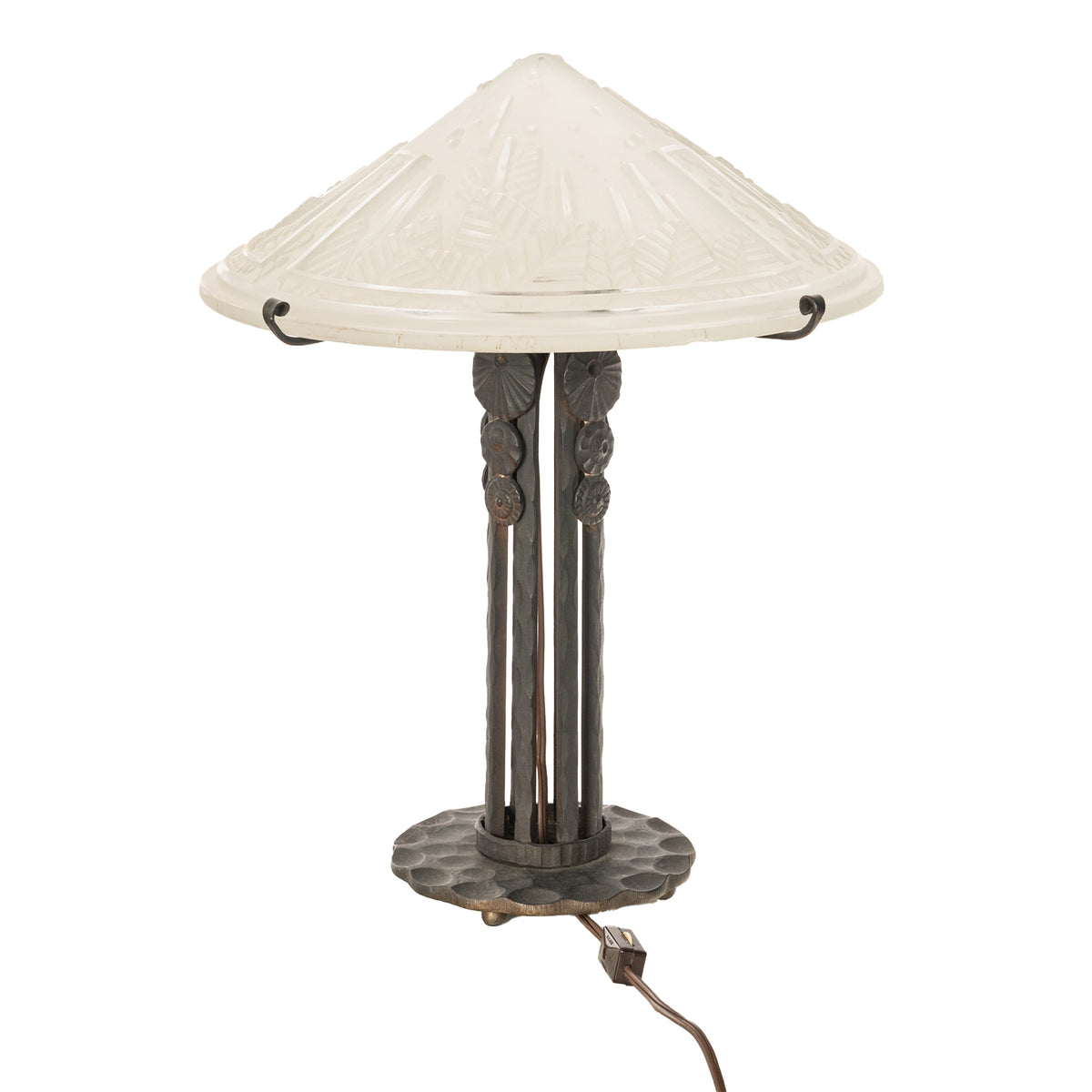 Antique French Art Deco Table Lamp Muller Frères Glass Iron Luneville Signed