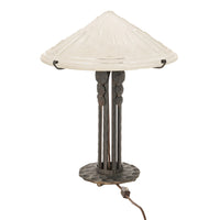 Antique French Art Deco Table Lamp Muller Frères Glass Iron Luneville Signed