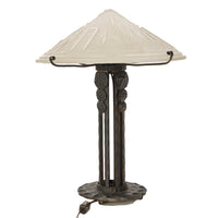 Antique French Art Deco Table Lamp Muller Frères Glass Iron Luneville Signed