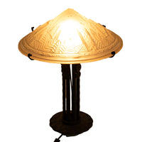 Antique French Art Deco Table Lamp Muller Frères Glass Iron Luneville Signed