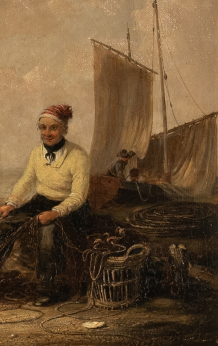 Antique Irish Oil Canvas Fishing Maritime Painting William P Rogers Dublin 1870