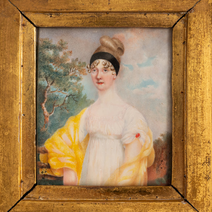 Antique Georgian Regency Period Miniature Painting Portrait of a Lady 1810