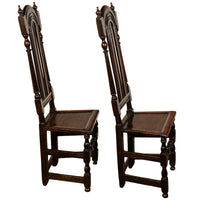 Pair Antique 17th Century William & Mary Oak Joined Back Stools Side Chairs 1690