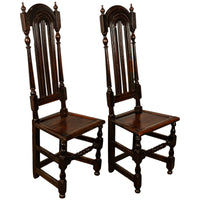 Pair Antique 17th Century William & Mary Oak Joined Back Stools Side Chairs 1690