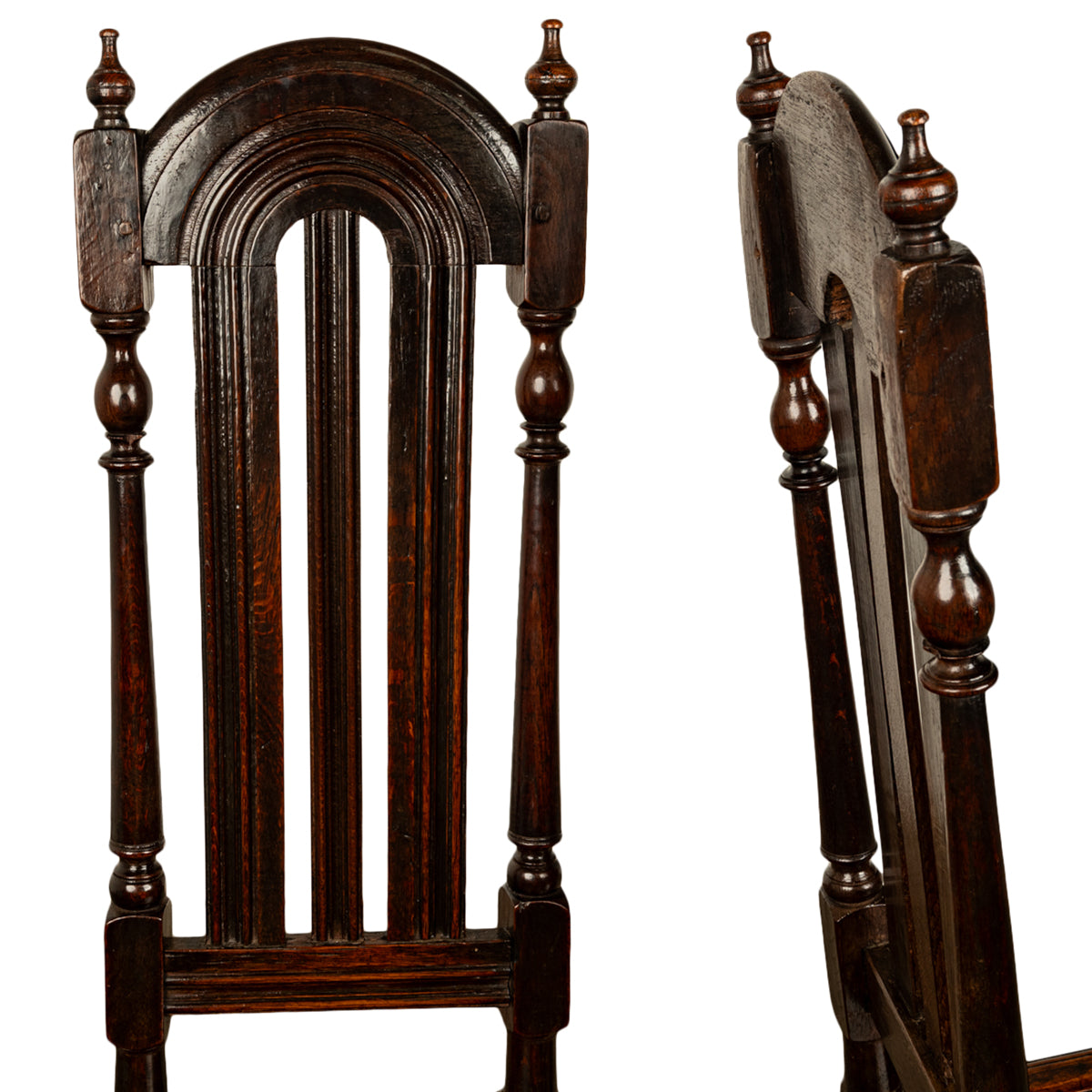 Pair Antique 17th Century William & Mary Oak Joined Back Stools Side Chairs 1690