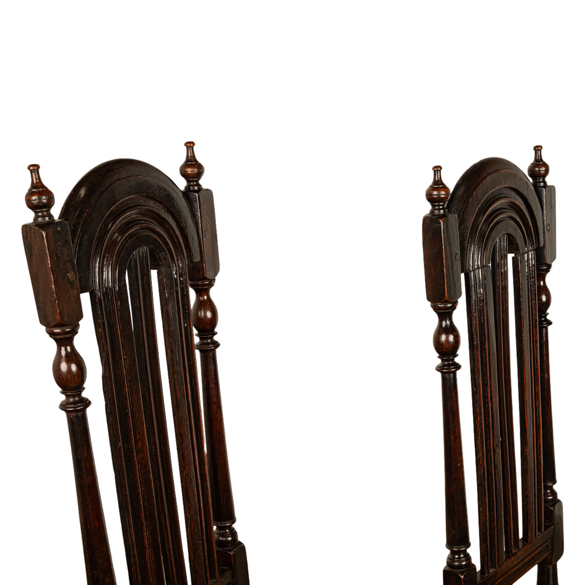 Pair Antique 17th Century William & Mary Oak Joined Back Stools Side Chairs 1690