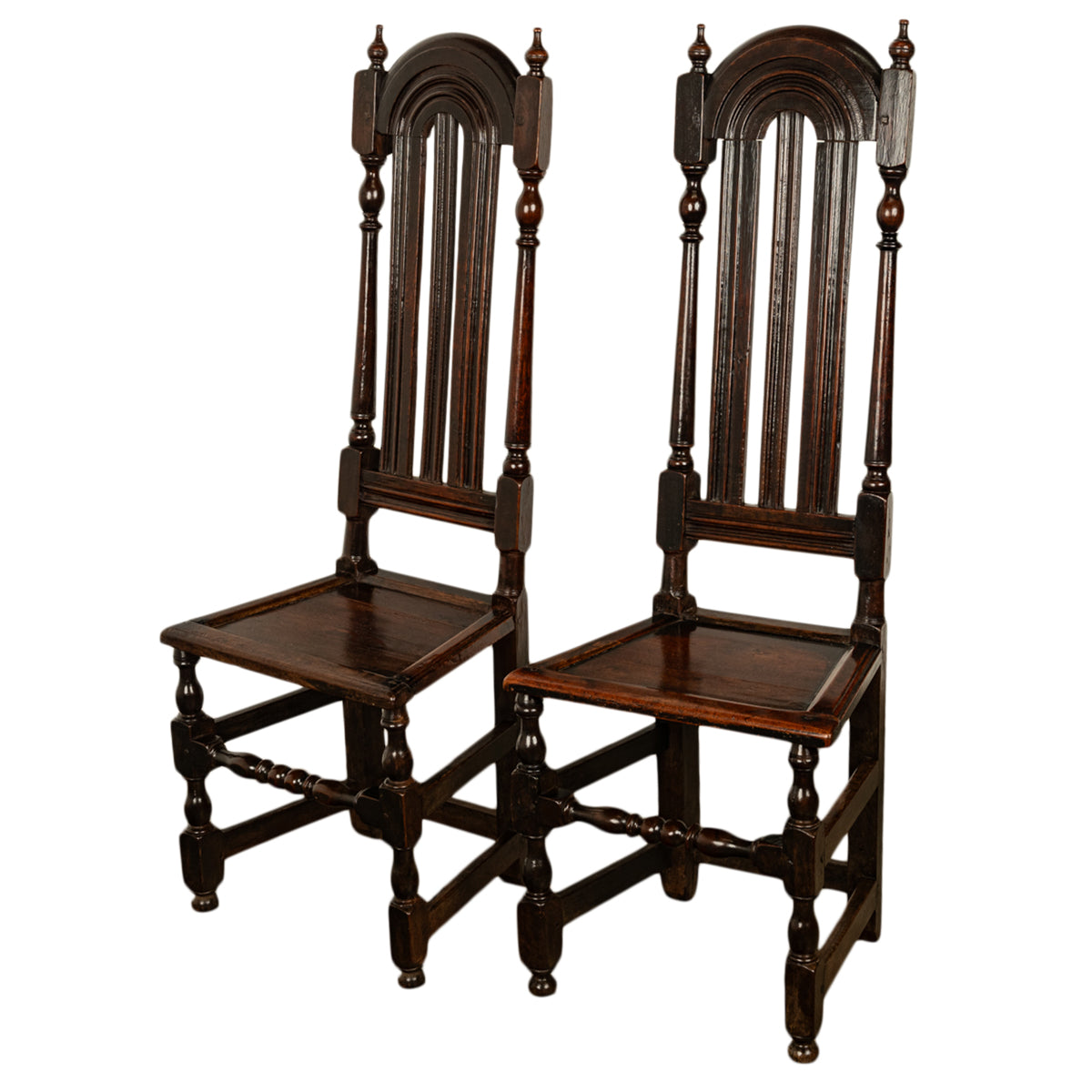 Pair Antique 17th Century William & Mary Oak Joined Back Stools Side Chairs 1690
