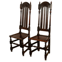 Pair Antique 17th Century William & Mary Oak Joined Back Stools Side Chairs 1690