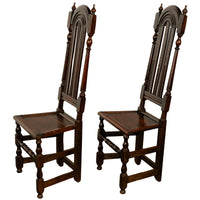 Pair Antique 17th Century William & Mary Oak Joined Back Stools Side Chairs 1690
