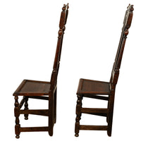 Pair Antique 17th Century William & Mary Oak Joined Back Stools Side Chairs 1690